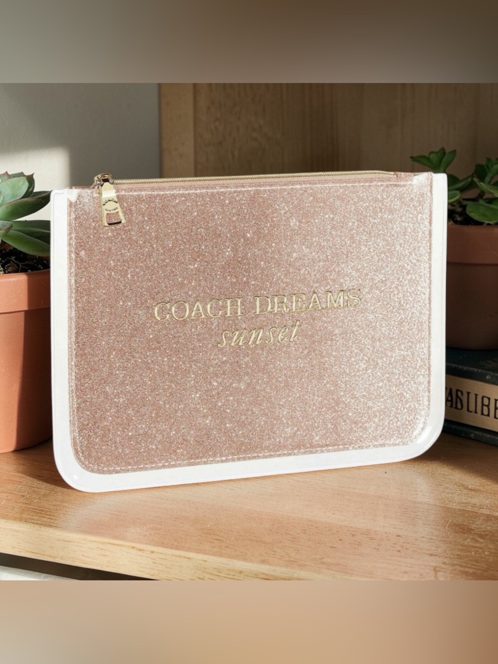 Coach Pouch Case Organizer Gold Shimmer w/ Clear Overlay (GWP) NWT